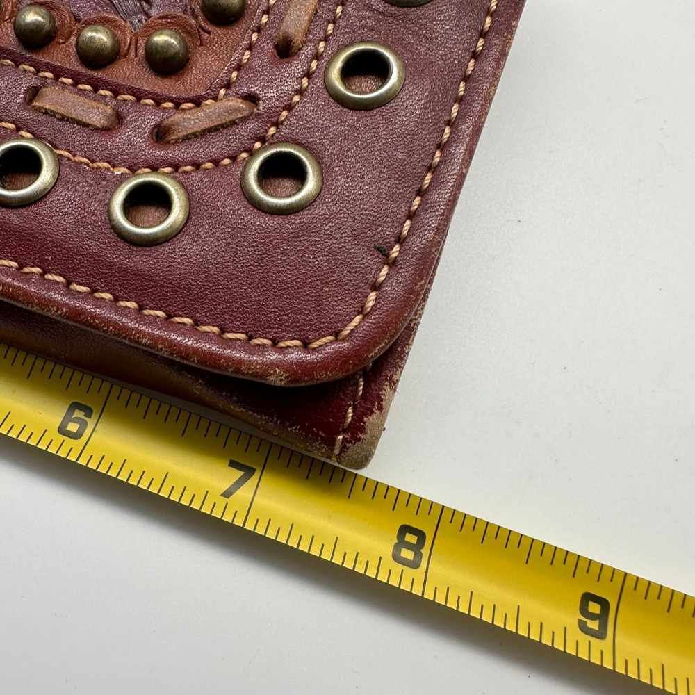 American West Wallet Burgundy Brown Floral Tooled Studded Leather Trifold - Picture 10 of 11